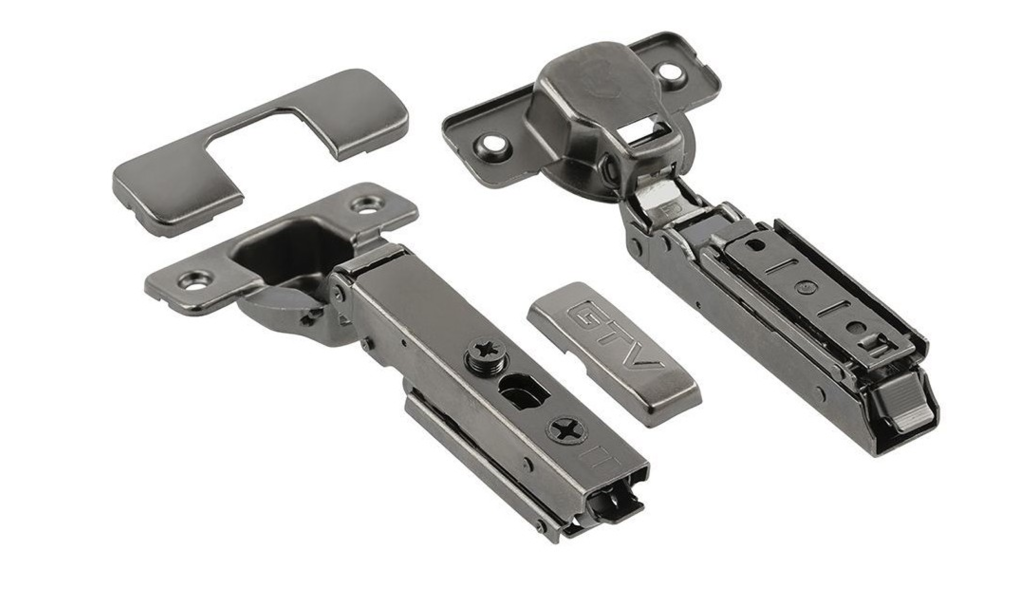 Петля с довод накладная 102гр, рег.эксц прямая планка, 3D, шуруп, H=0 Clip On, черная SOLID PRO GTV